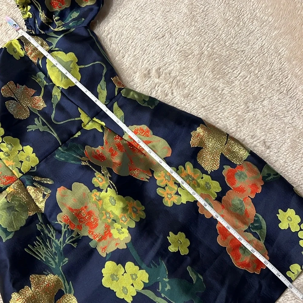 LULU’S “So Stunning Navy Blue Floral Jacquard Puff Sleeve Mini Dress” - Picture 13 of 16